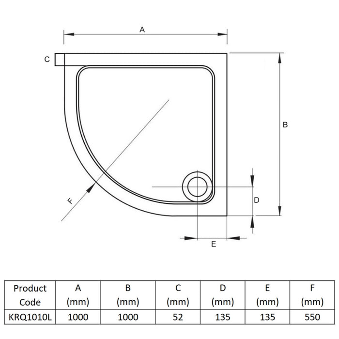 Kartell KVIT Low Profile 1000mm Stone Resin Quadrant Shower Tray