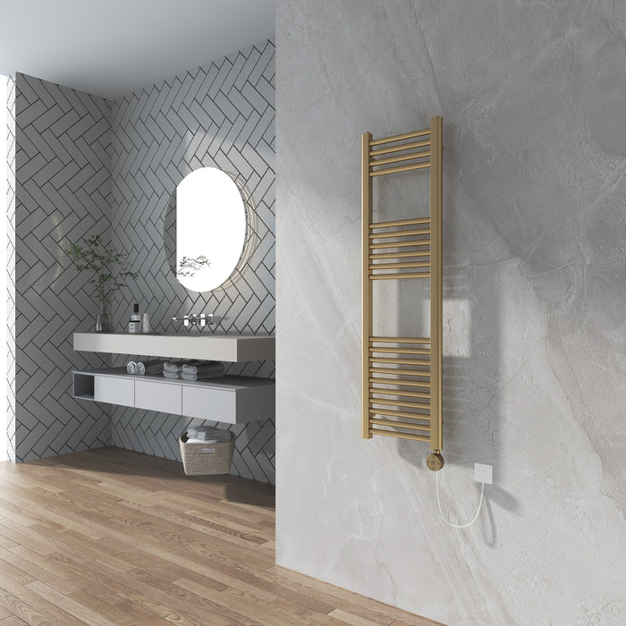 Banyetti Aureli 1200 x 300 Electric Ladder Towel Rail Radiator  - Brushed Brass