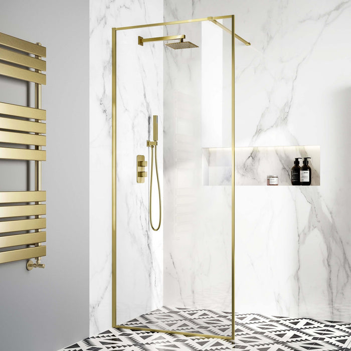 Linea 700mm Wet Room Shower Glass Panel Easy Clean 8mm Glass - Brushed Brass