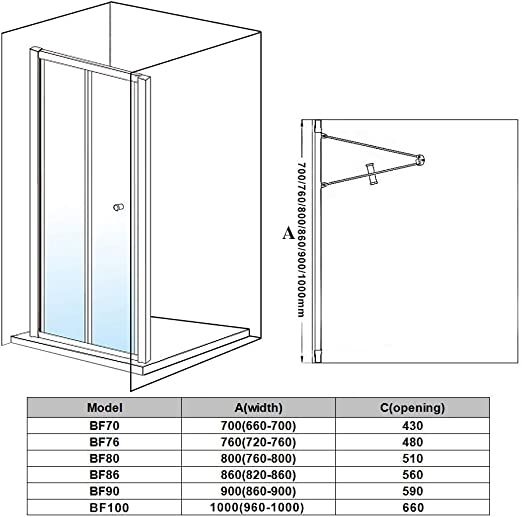 Linea 860mm Framed Bi Fold Shower Door 5mm Clear Glass - Matt Black