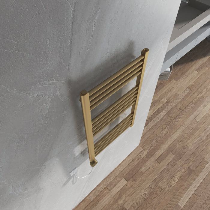 Aureli 800 x 600 Electric Ladder Towel Rail Radiator  - Brushed Brass