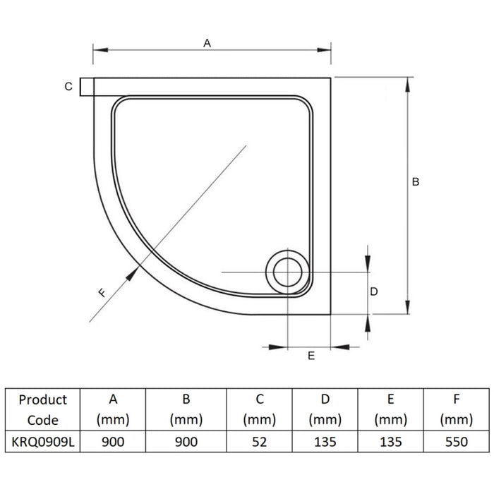 Kartell KVIT Low Profile 900mm Stone Resin Quadrant Shower Tray