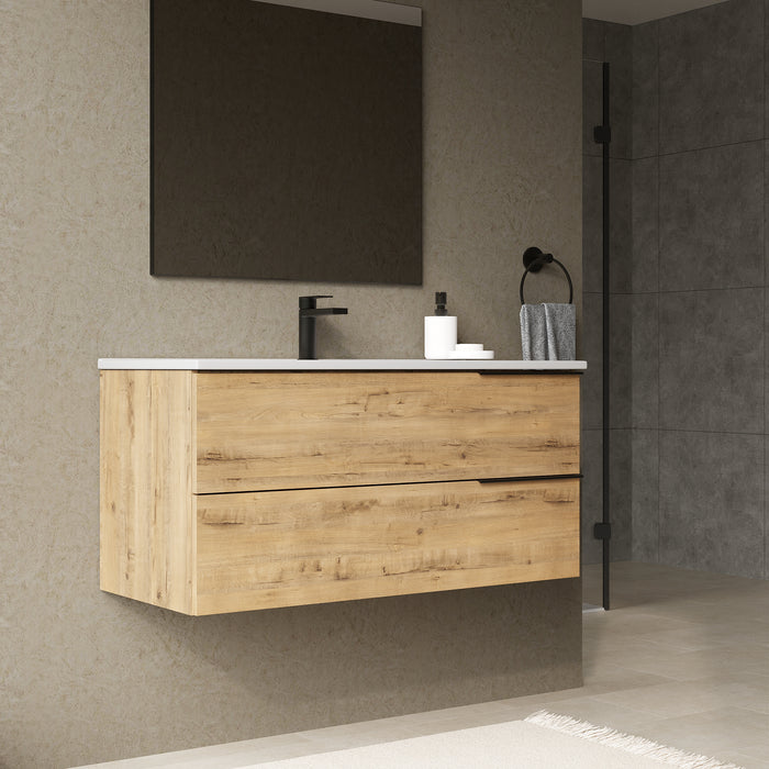 Celtic 1000mm Wall Hung Vanity Unit with Matt Black Handles - Ostippo Oak