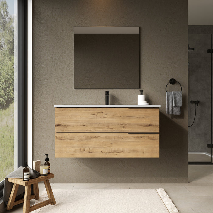 Celtic 1000mm Wall Hung Vanity Unit with Matt Black Handles - Ostippo Oak