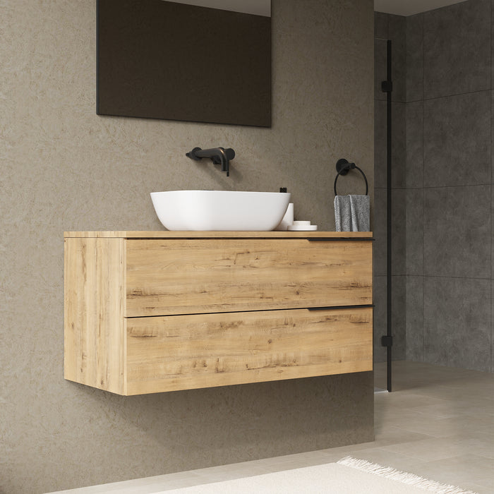 Celtic 1000mm Wall Hung Vanity Unit with Matt Black Handles - Ostippo Oak