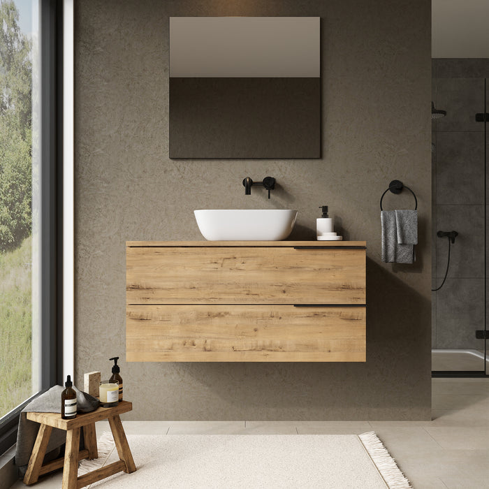 Celtic 1000mm Wall Hung Vanity Unit with Matt Black Handles - Ostippo Oak