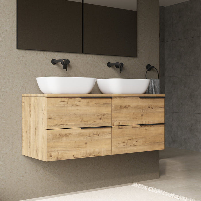 Celtic 1200mm Wall Hung Vanity Unit with Matt Black Handles - Ostippo Oak