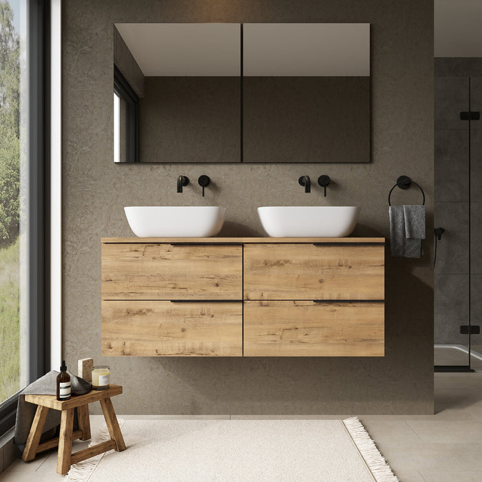 Celtic 1200mm Wall Hung Vanity Unit with Matt Black Handles - Ostippo Oak