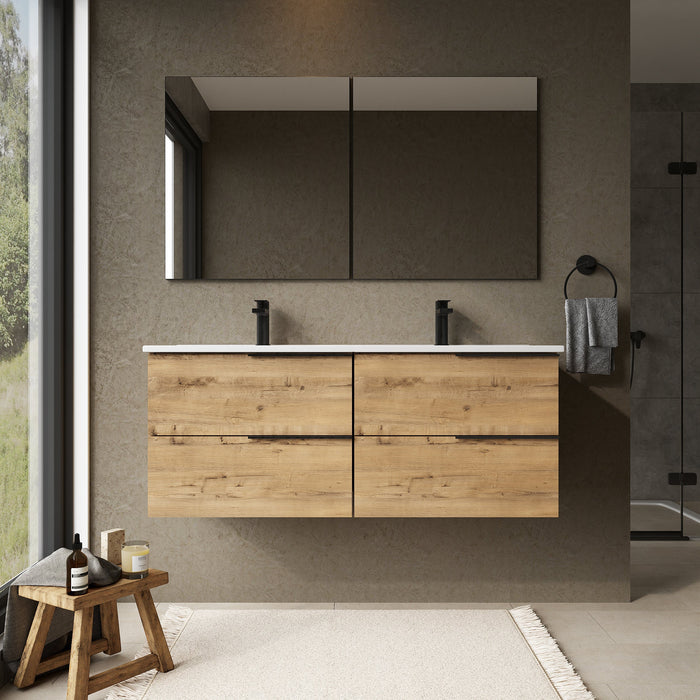 Celtic 1200mm Wall Hung Vanity Unit with Matt Black Handles - Ostippo Oak