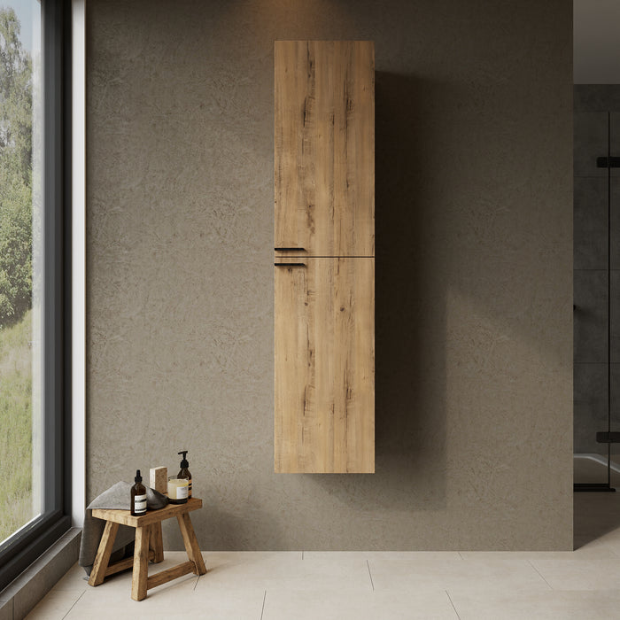 Celtic 1500mm Wall Hung Tall Cabinet with Matt Black Handles - Ostippo Oak