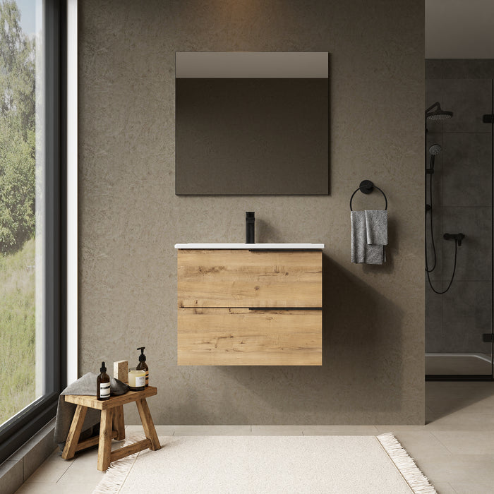 Celtic 600mm Wall Hung Vanity Unit with Matt Black Handles - Ostippo Oak