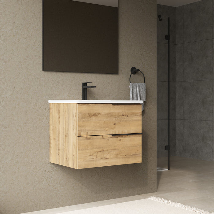 Celtic 600mm Wall Hung Vanity Unit with Matt Black Handles - Ostippo Oak