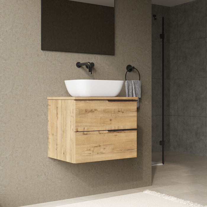 Celtic 600mm Wall Hung Vanity Unit with Matt Black Handles - Ostippo Oak