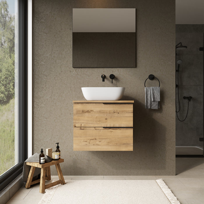 Celtic 600mm Wall Hung Vanity Unit with Matt Black Handles - Ostippo Oak