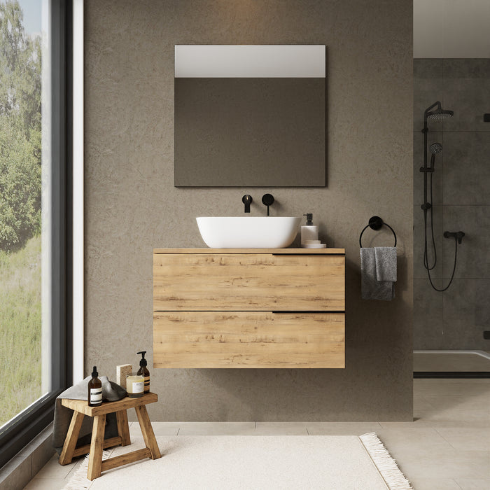 Celtic 800mm Wall Hung Vanity Unit with Matt Black Handles - Ostippo Oak