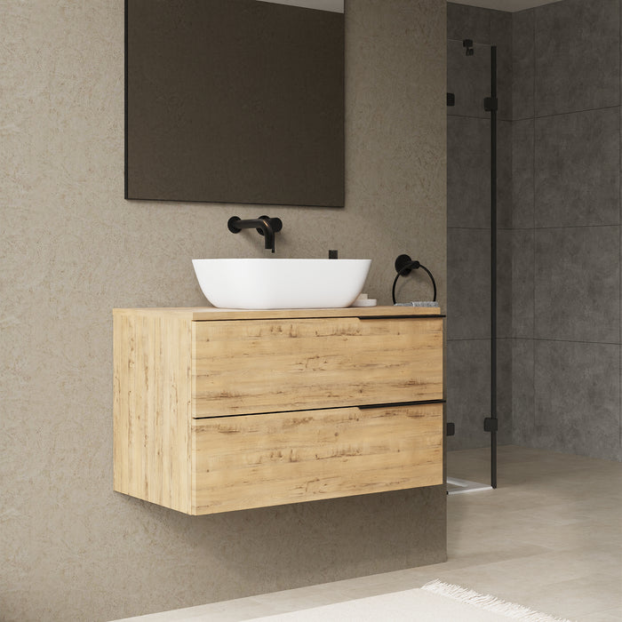 Celtic 800mm Wall Hung Vanity Unit with Matt Black Handles - Ostippo Oak