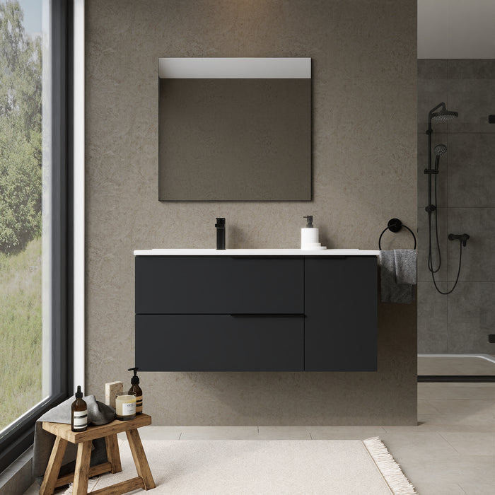 Celtic Duo 1000mm Wall Hung Vanity Unit with Door & Basin - Matt Black