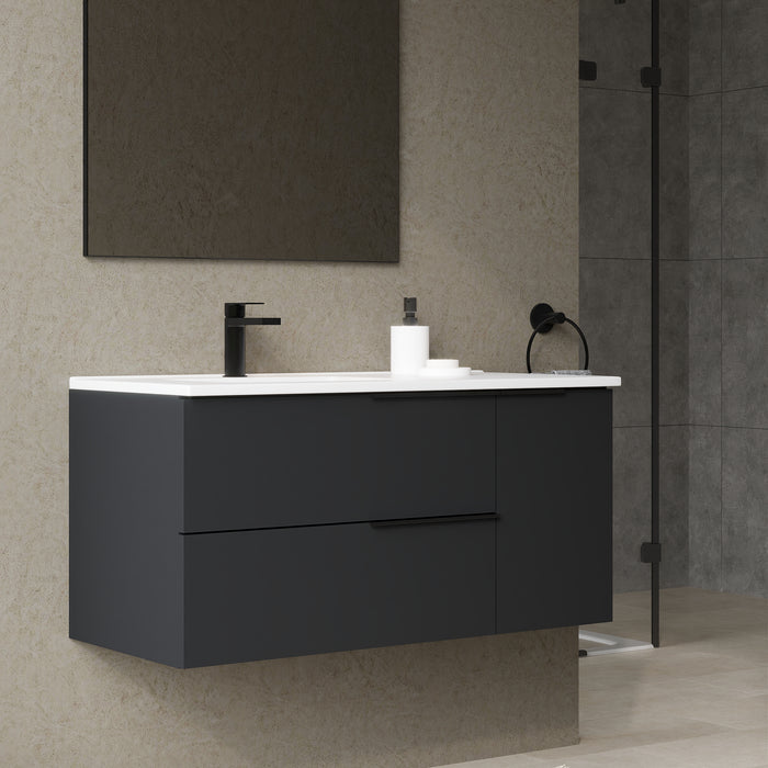 Celtic Duo 1000mm Wall Hung Vanity Unit with Door & Basin - Matt Black