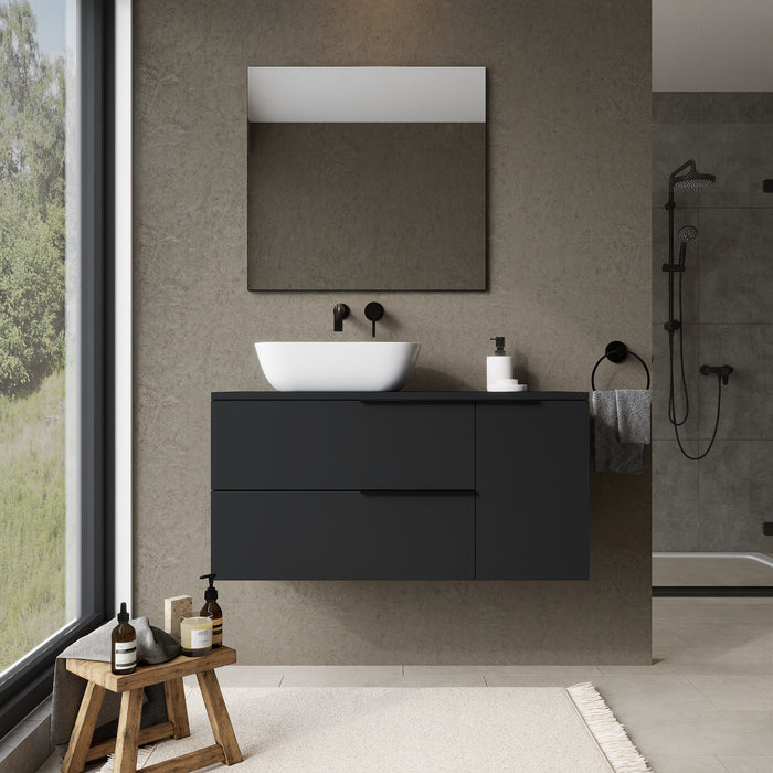 Celtic Duo 1000mm Wall Hung Vanity Unit with Door & Worktop - Matt Black