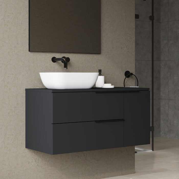 Celtic Duo 1000mm Wall Hung Vanity Unit with Door & Worktop - Matt Black