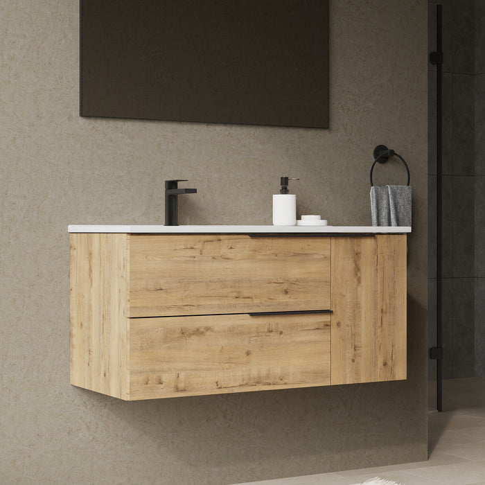 Celtic Duo 1000mm Wall Hung Vanity Unit with Door & Basin - Ostippo Oak