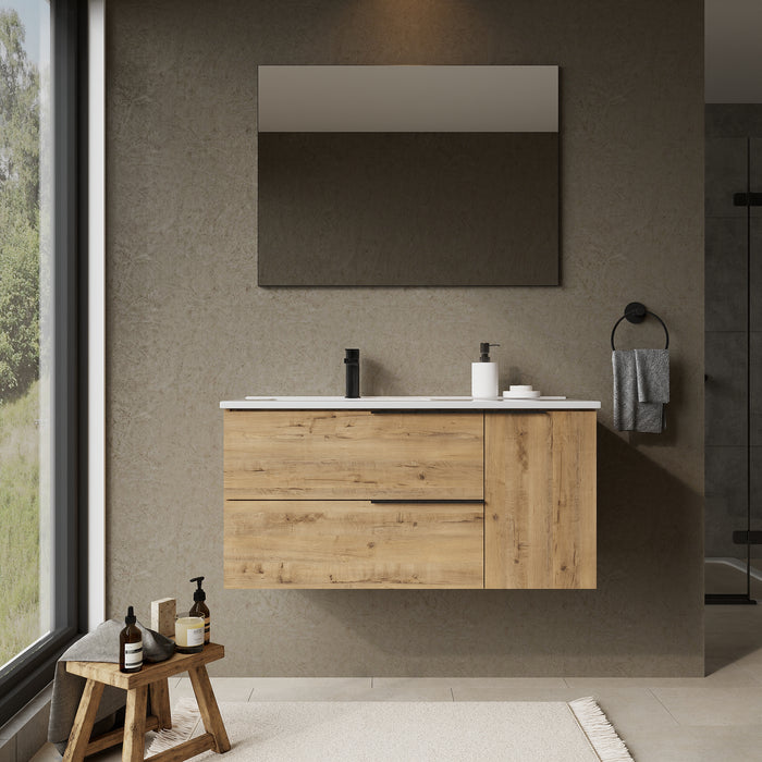 Celtic Duo 1000mm Wall Hung Vanity Unit with Door & Basin - Ostippo Oak