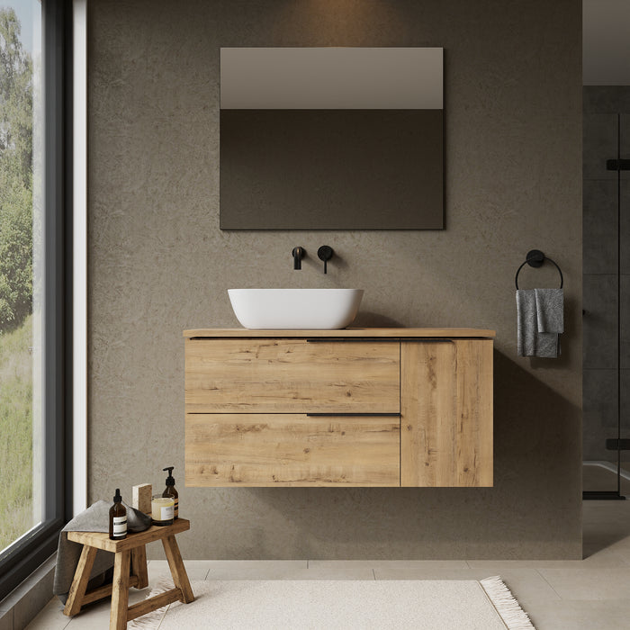 Celtic Duo 1000mm Wall Hung Vanity Unit with Door & Worktop - Ostippo Oak