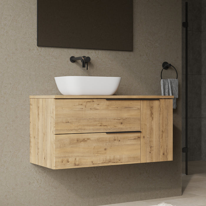 Celtic Duo 1000mm Wall Hung Vanity Unit with Door & Worktop - Ostippo Oak