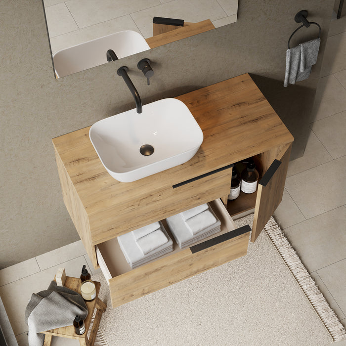 Celtic Duo 1000mm Wall Hung Vanity Unit with Door & Worktop - Ostippo Oak