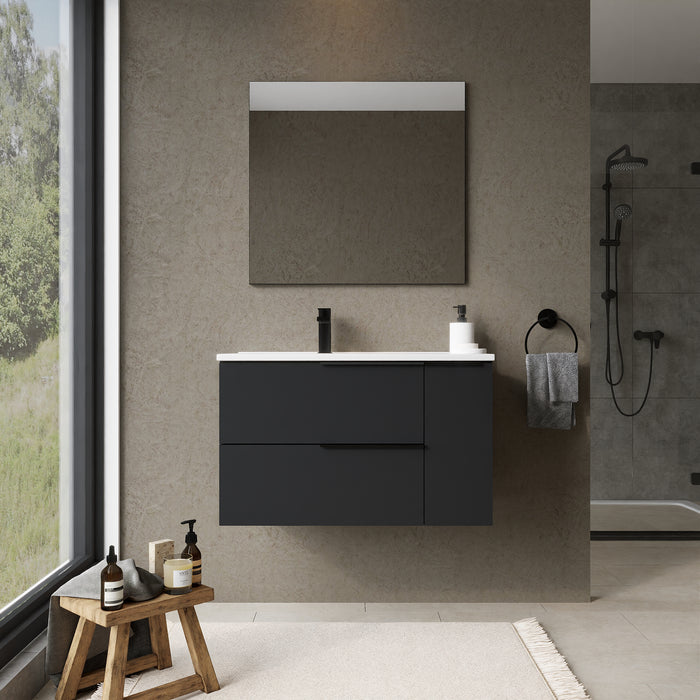 Celtic Duo 800mm Wall Hung Vanity Unit with Door & Basin - Matt Black