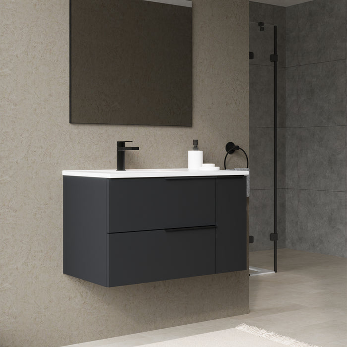 Celtic Duo 800mm Wall Hung Vanity Unit with Door & Basin - Matt Black