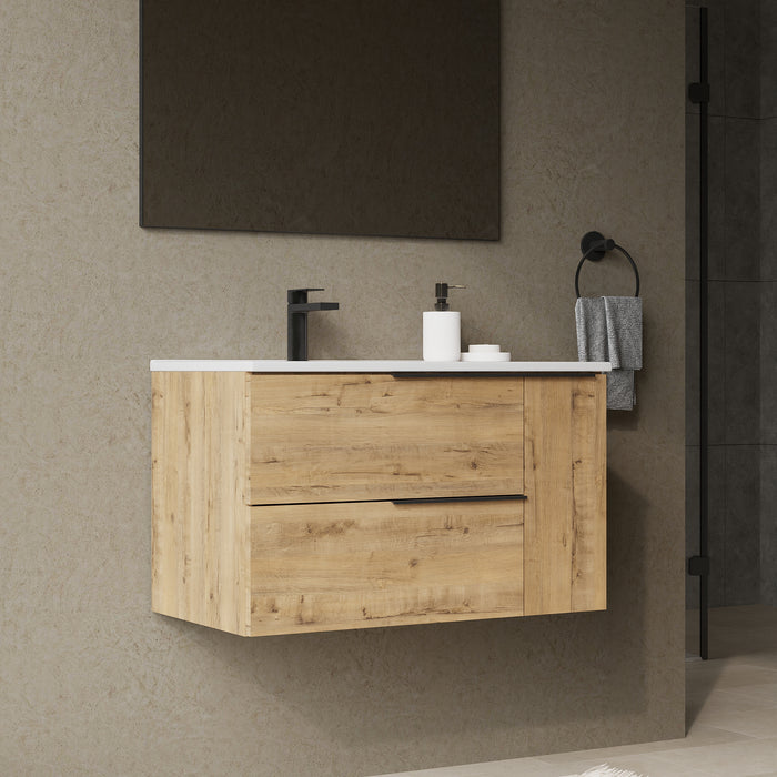 Celtic Duo 800mm Wall Hung Vanity Unit with Door & Basin - Ostippo Oak