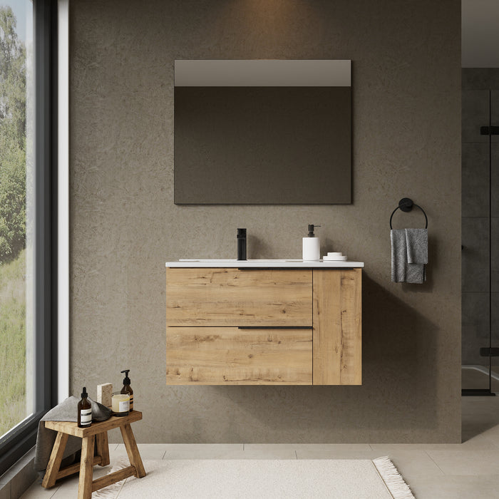 Celtic Duo 800mm Wall Hung Vanity Unit with Door & Basin - Ostippo Oak