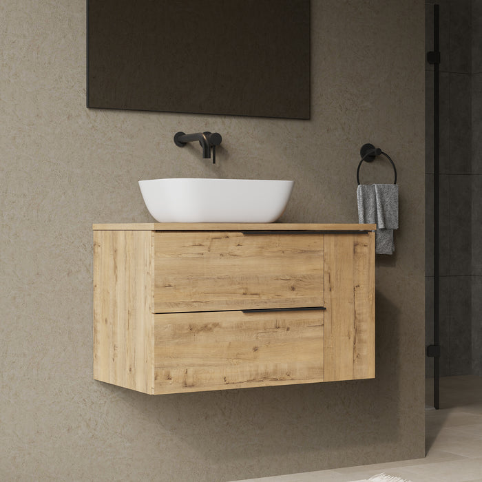 Celtic Duo 800mm Wall Hung Vanity Unit with Door & Worktop - Ostippo Oak