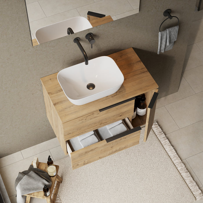 Celtic Duo 800mm Wall Hung Vanity Unit with Door & Worktop - Ostippo Oak