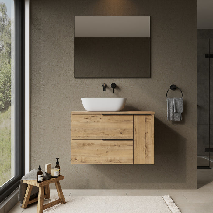 Celtic Duo 800mm Wall Hung Vanity Unit with Door & Worktop - Ostippo Oak