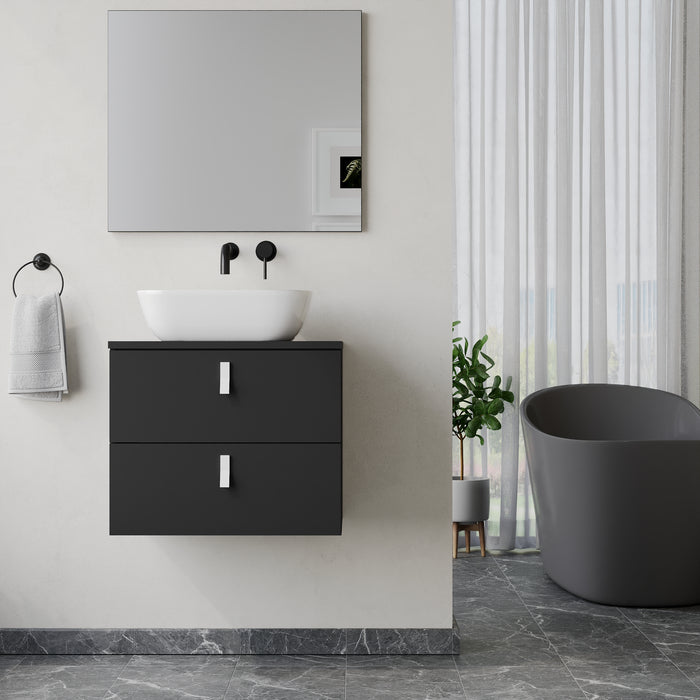 Invicta 600mm Wall Hung Vanity Unit with White Handles - Matt Black