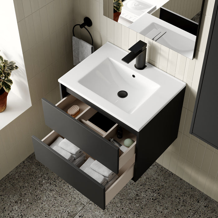 Venti 600mm Wall Hung Vanity Unit - Matt Black