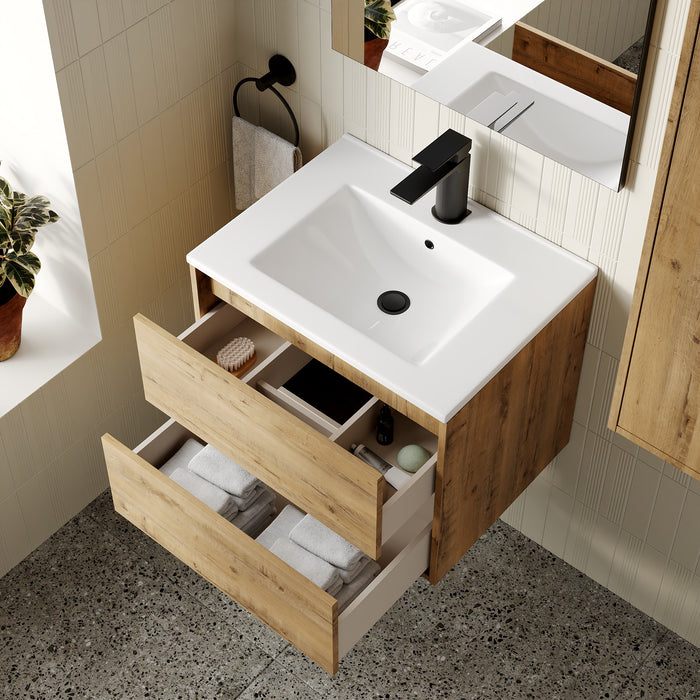 Venti 600mm Wall Hung Vanity Unit - Ostippo Oak