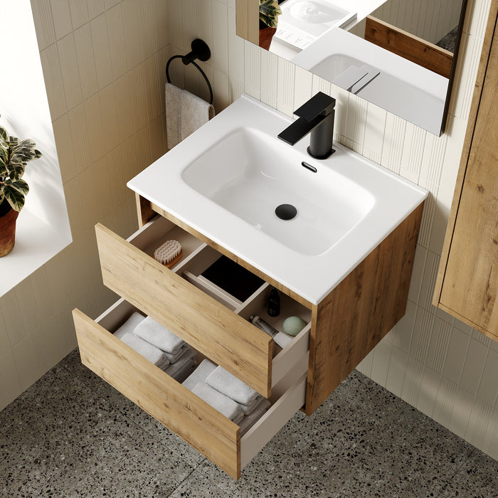 Venti 600mm Wall Hung Vanity Unit - Ostippo Oak