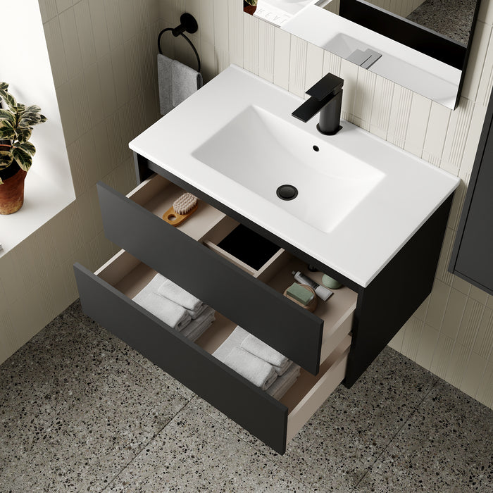 Venti 800mm Wall Hung Vanity Unit - Matt Black