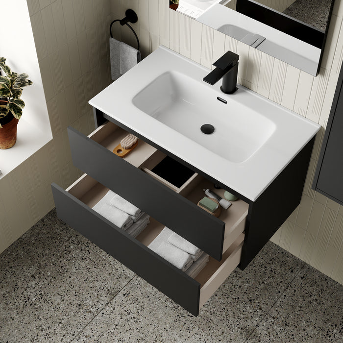 Venti 800mm Wall Hung Vanity Unit - Matt Black