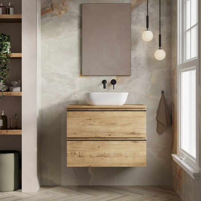 Vatilla 800mm Wall Hung Vanity Unit with Matt Black Handles - Ostippo Oak