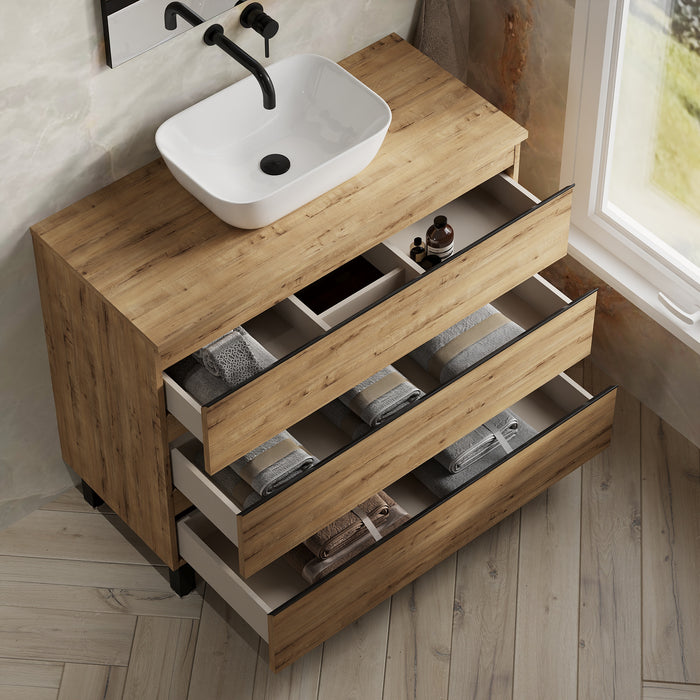 Vatilla 1000mm Floorstanding Vanity Unit with Matt Black Handles - Ostippo Oak