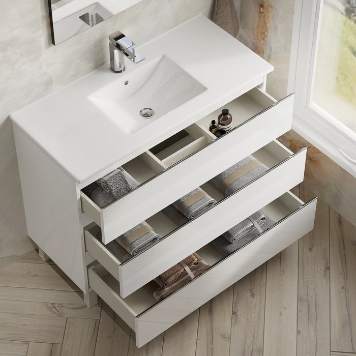 Vatilla 1000mm Floorstanding Vanity Unit with Chrome Handles - Gloss White