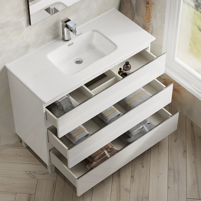 Vatilla 1000mm Floorstanding Vanity Unit with Chrome Handles - Gloss White