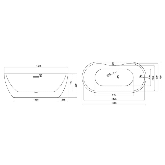 Kraft Orsa Freestanding Acrylic Bath - White (Choose Size)