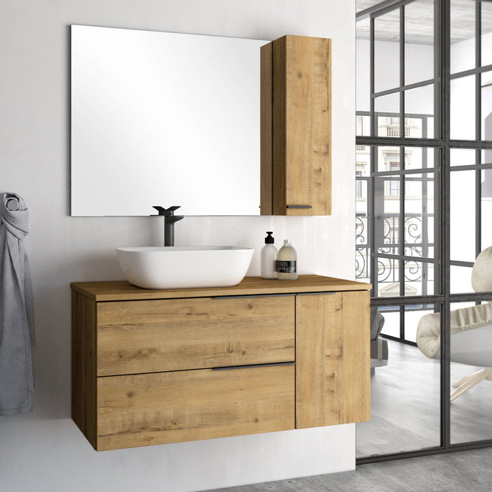 Celtic Duo 1000mm Wall Hung Vanity Unit with Door & Worktop - Ostippo Oak