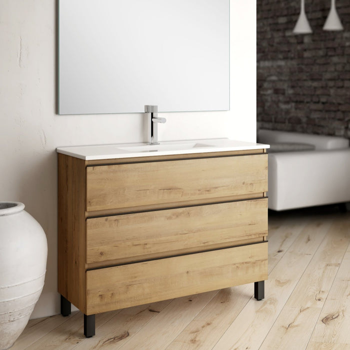 Vatilla 800mm Floorstanding Vanity Unit with Matt Black Handles - Ostippo Oak