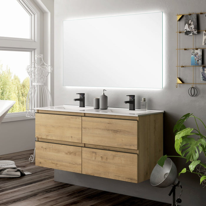 Vatilla 1200mm Wall Hung Vanity Unit with Matt Black Handles - Ostippo Oak